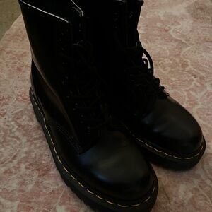 Black Combat Boots with Yellow Stitching